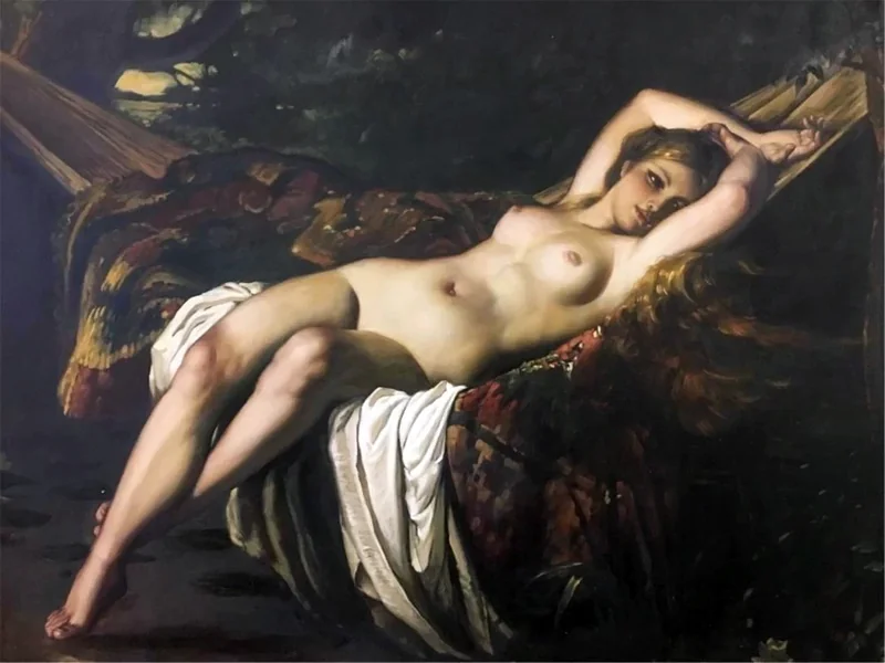 1832-Léon Bazile Perrault - Nuda sull'amaca